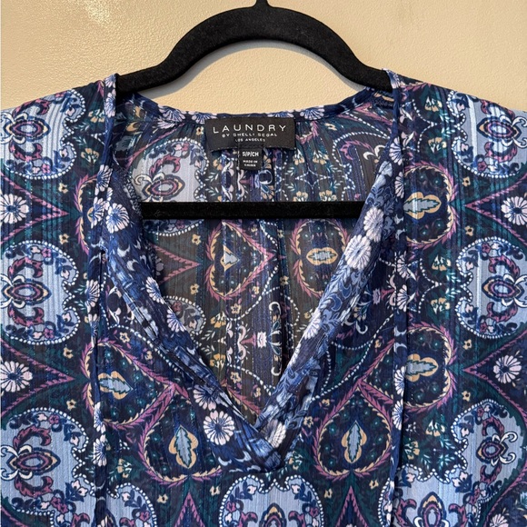 Laundry Blue Floral/Paisley Intricate Print Top with Metallic Silver Threads - Picture 5 of 16